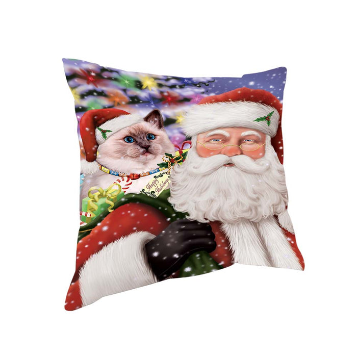 Santa Carrying Ragdoll Cat and Christmas Presents Pillow PIL71004