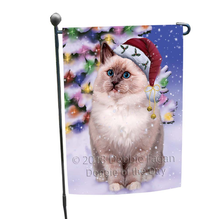 Winterland Wonderland Ragdoll Cat In Christmas Holiday Scenic Background Garden Flag GFLG56010