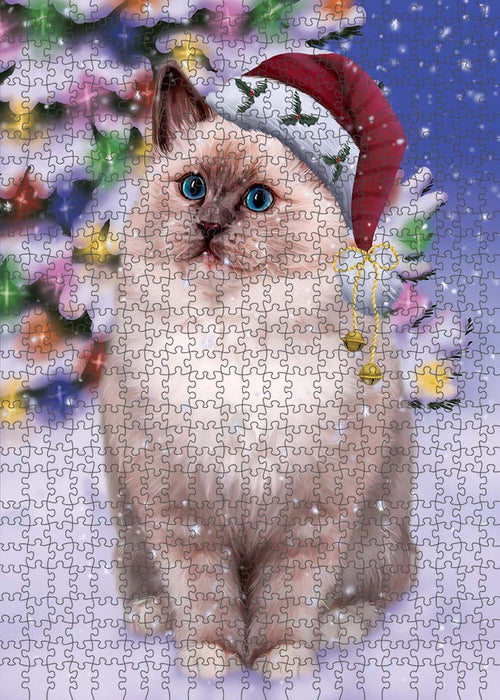 Winterland Wonderland Ragdoll Cat In Christmas Holiday Scenic Background Puzzle with Photo Tin PUZL91072