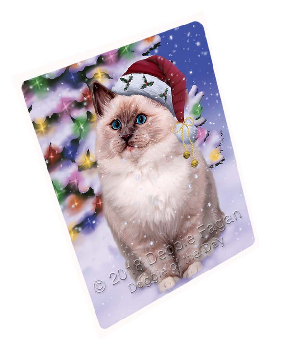 Winterland Wonderland Ragdoll Cat In Christmas Holiday Scenic Background Magnet MAG72288 (Small 5.5" x 4.25")