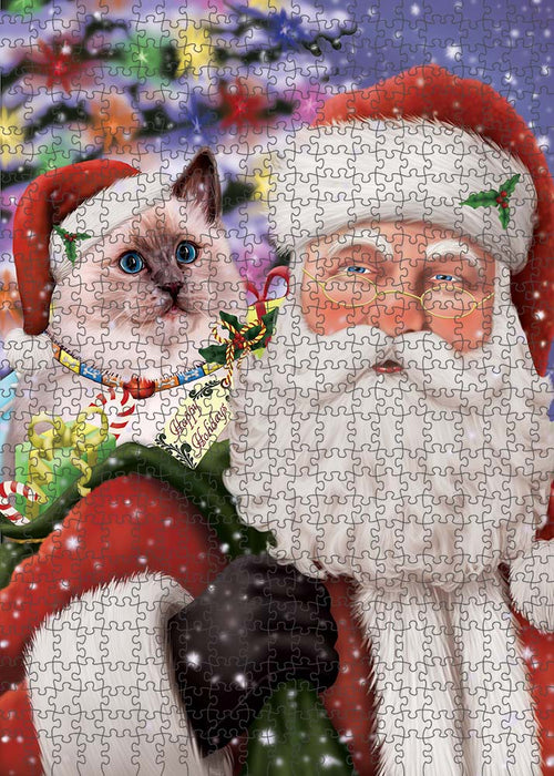 Santa Carrying Ragdoll Cat and Christmas Presents Puzzle with Photo Tin PUZL90280