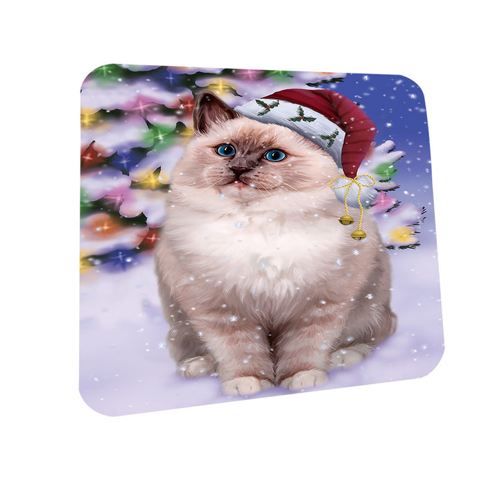 Winterland Wonderland Ragdoll Cat In Christmas Holiday Scenic Background Coasters Set of 4 CST55675