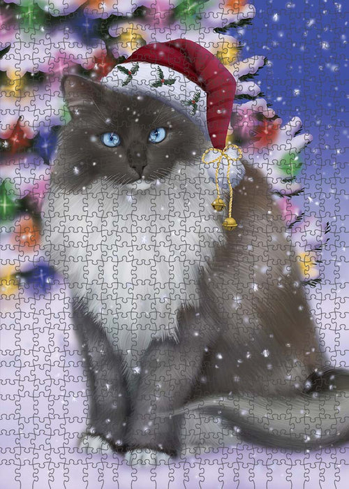 Winterland Wonderland Ragdoll Cat In Christmas Holiday Scenic Background Puzzle with Photo Tin PUZL91076