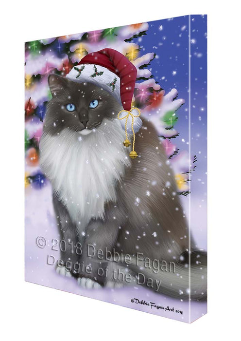 Winterland Wonderland Ragdoll Cat In Christmas Holiday Scenic Background Canvas Print Wall Art Décor CVS121391