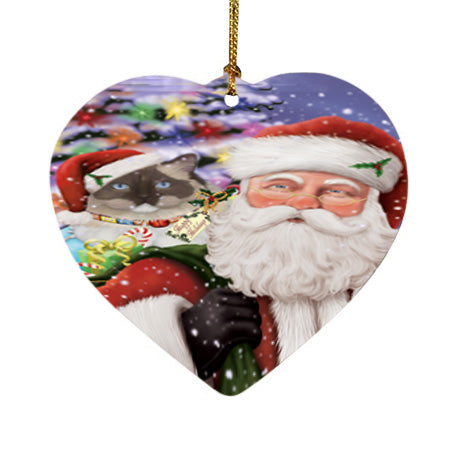 Santa Carrying Ragdoll Cat and Christmas Presents Heart Christmas Ornament HPOR55876