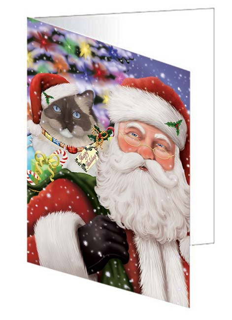 Santa Carrying Ragdoll Cat and Christmas Presents Handmade Artwork Assorted Pets Greeting Cards and Note Cards with Envelopes for All Occasions and Holiday Seasons GCD71075