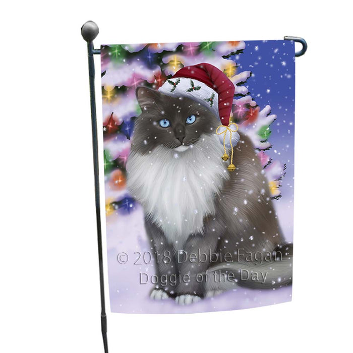 Winterland Wonderland Ragdoll Cat In Christmas Holiday Scenic Background Garden Flag GFLG56011