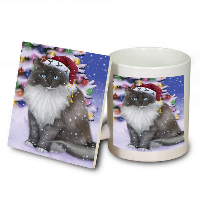 Winterland Wonderland Ragdoll Cat In Christmas Holiday Scenic Background Mug and Coaster Set MUC55710