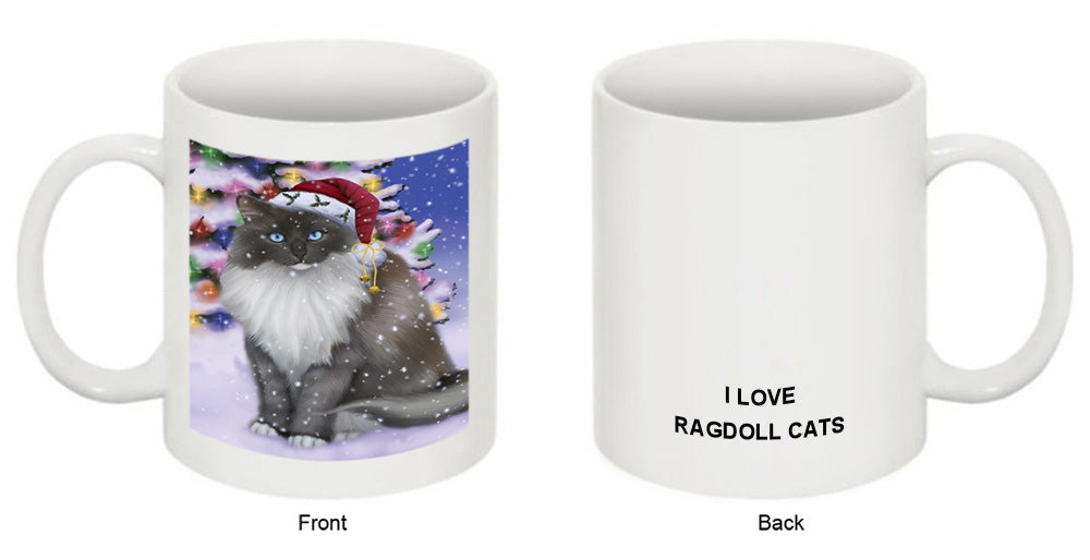 Winterland Wonderland Ragdoll Cat In Christmas Holiday Scenic Background Coffee Mug MUG51116