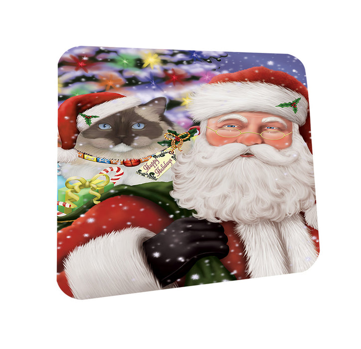 Santa Carrying Ragdoll Cat and Christmas Presents Coasters Set of 4 CST55478
