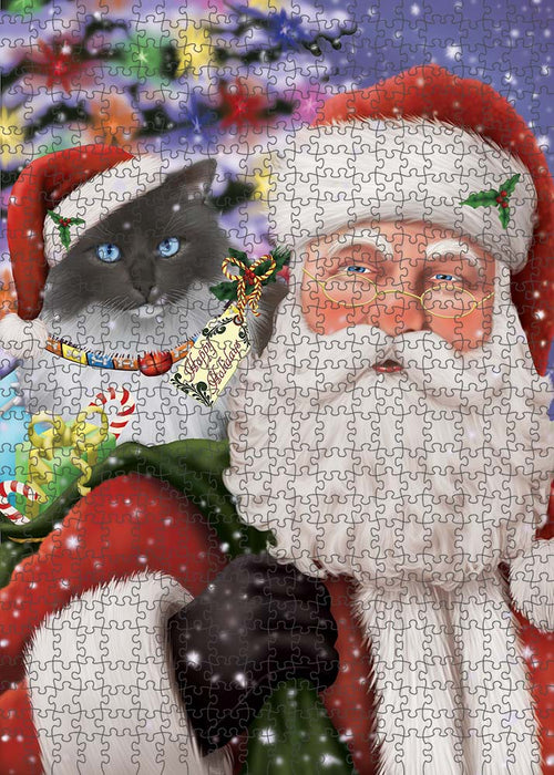 Santa Carrying Ragdoll Cat and Christmas Presents Puzzle with Photo Tin PUZL90288
