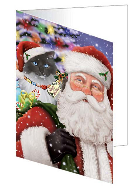 Santa Carrying Ragdoll Cat and Christmas Presents Handmade Artwork Assorted Pets Greeting Cards and Note Cards with Envelopes for All Occasions and Holiday Seasons GCD71078
