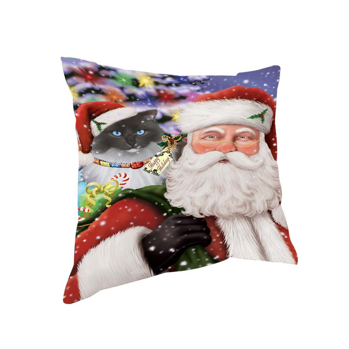 Santa Carrying Ragdoll Cat and Christmas Presents Pillow PIL71012