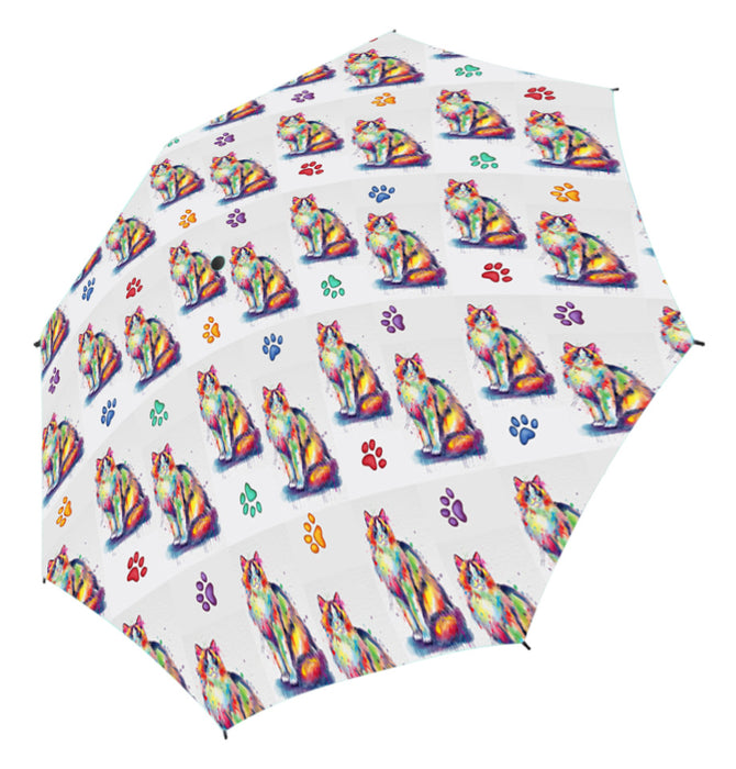 Watercolor Mini Ragdoll CatsSemi-Automatic Foldable Umbrella