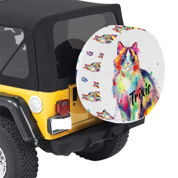 Custom Pet Name Personalized Watercolor Ragdoll Cat Car Tire Cover