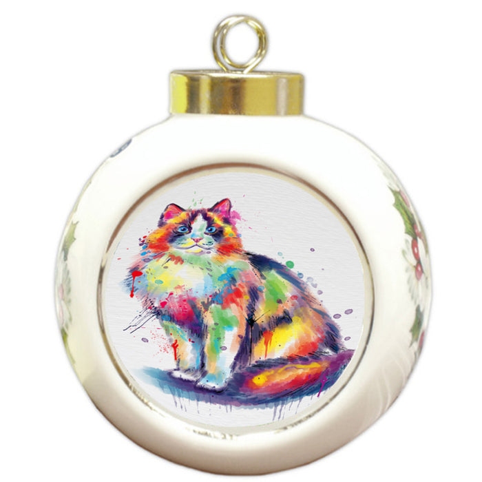 Watercolor Ragdoll Cat Round Ball Christmas Ornament RBPOR58493