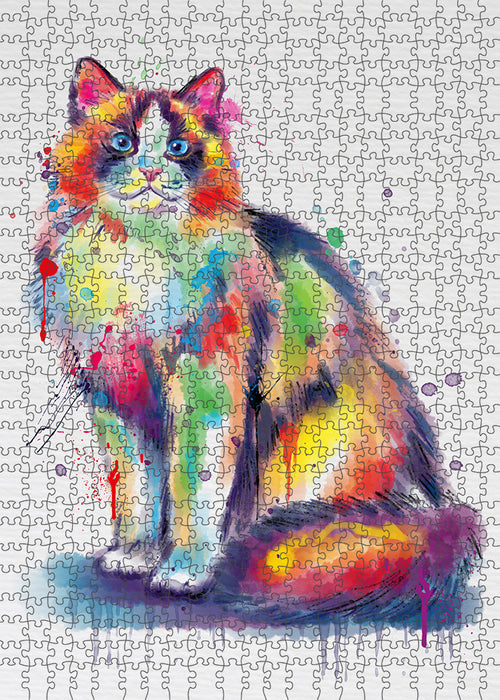 Watercolor Ragdoll Cat Portrait Jigsaw Puzzle for Adults Animal Interlocking Puzzle Game Unique Gift for Dog Lover's with Metal Tin Box
