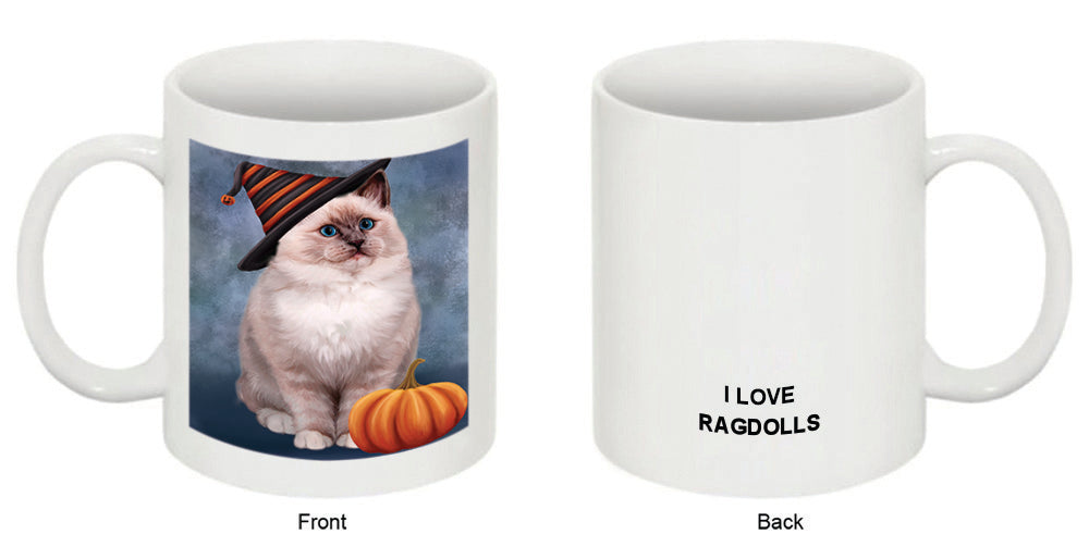 Happy Halloween Ragdoll Cat Wearing Witch Hat with Pumpkin Coffee Mug MUG50191