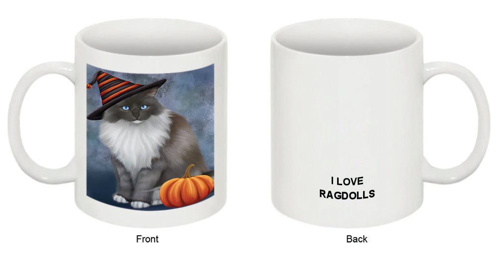 Happy Halloween Ragdoll Cat Wearing Witch Hat with Pumpkin Coffee Mug MUG50192