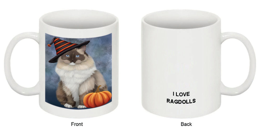 Happy Halloween Ragdoll Cat Wearing Witch Hat with Pumpkin Coffee Mug MUG50193