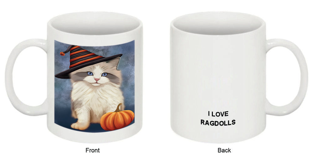 Happy Halloween Ragdoll Cat Wearing Witch Hat with Pumpkin Coffee Mug MUG50194