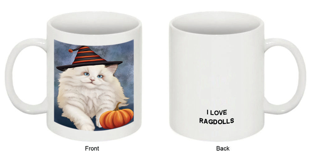 Happy Halloween Ragdoll Cat Wearing Witch Hat with Pumpkin Coffee Mug MUG50195