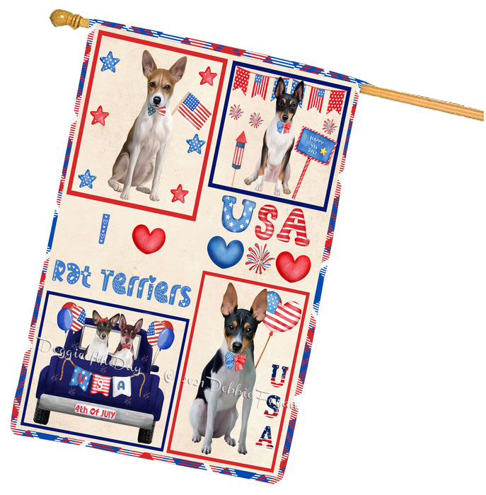 4th of July Independence Day I Love USA Rat Terrier Dogs House flag FLG66984