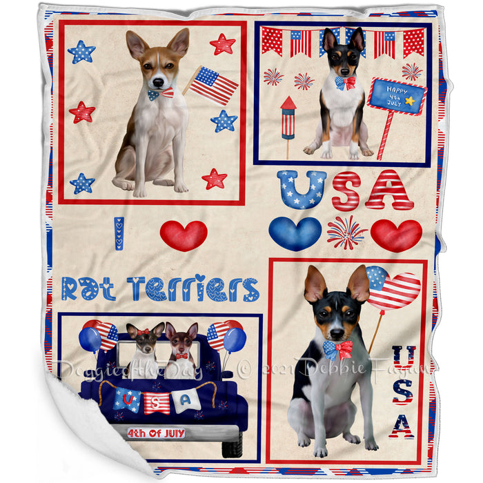 4th of July Independence Day I Love USA Rat Terrier Dogs Blanket BLNKT143531