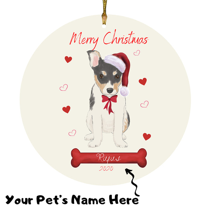 Personalized Merry Christmas  Rat Terrier Dog Christmas Tree Round Flat Ornament RBPOR58995