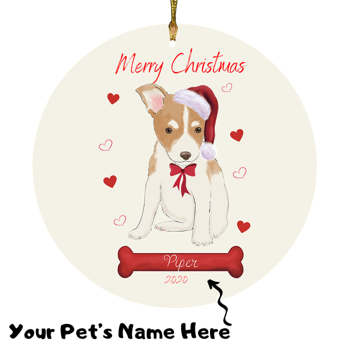 Personalized Merry Christmas  Rat Terrier Dog Christmas Tree Round Flat Ornament RBPOR58996