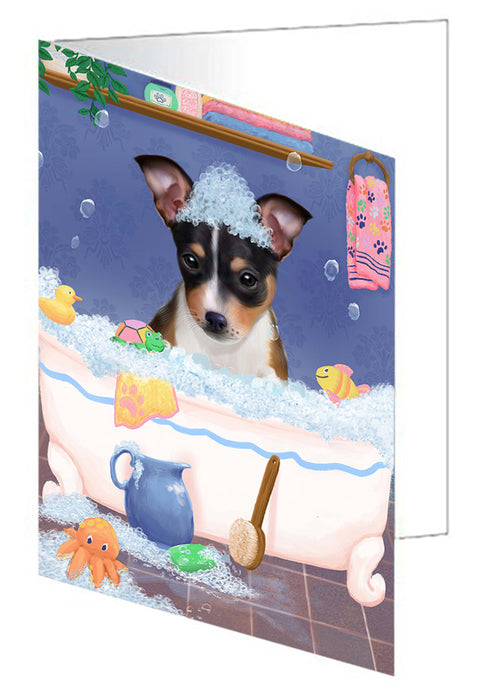 Rub A Dub Dog In A Tub Rat Terrier Dog Handmade Artwork Assorted Pets Greeting Cards and Note Cards with Envelopes for All Occasions and Holiday Seasons GCD79589