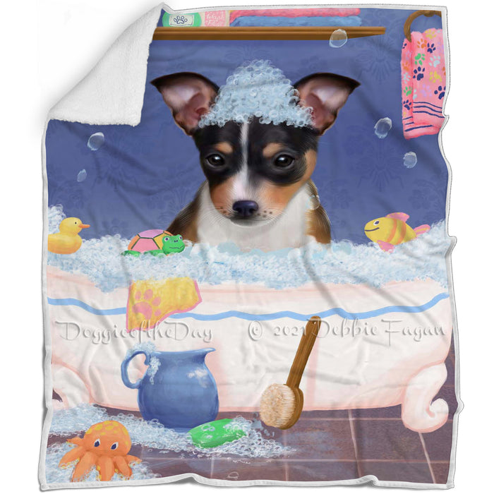 Rub A Dub Dog In A Tub Rat Terrier Dog Blanket BLNKT143134