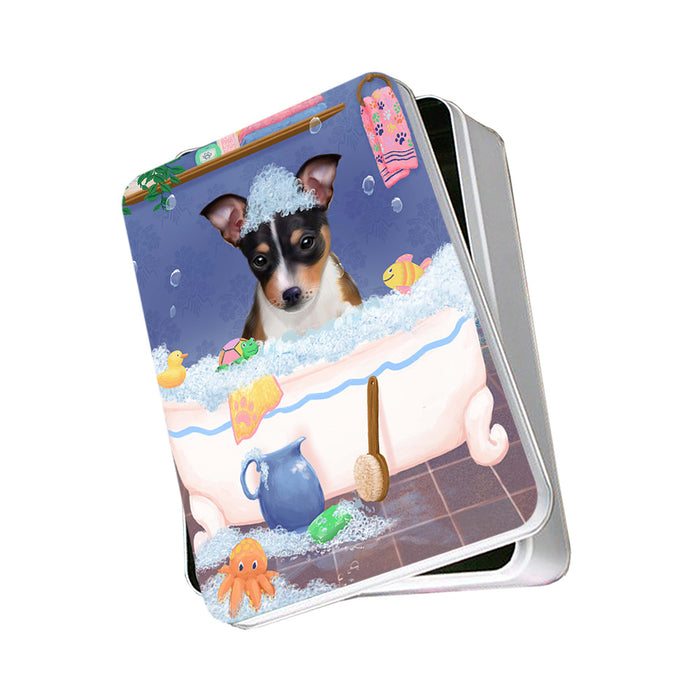 Rub A Dub Dog In A Tub Rat Terrier Dog Photo Storage Tin PITN57368