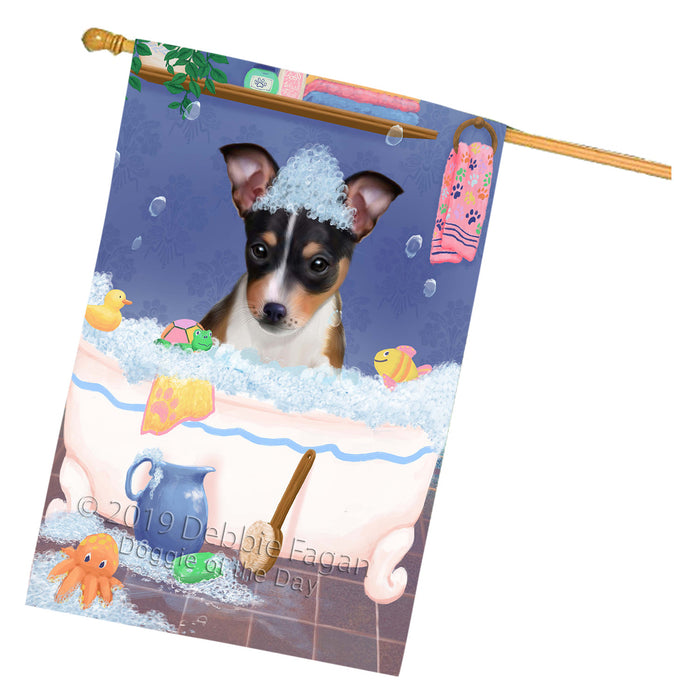 Rub A Dub Dog In A Tub Rat Terrier Dog House Flag FLG66337