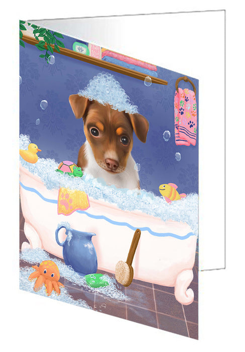 Rub A Dub Dog In A Tub Rat Terrier Dog Handmade Artwork Assorted Pets Greeting Cards and Note Cards with Envelopes for All Occasions and Holiday Seasons GCD79592