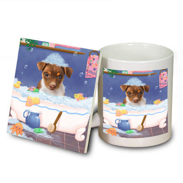 Rub A Dub Dog In A Tub Rat Terrier Dog Mug and Coaster Set MUC57418