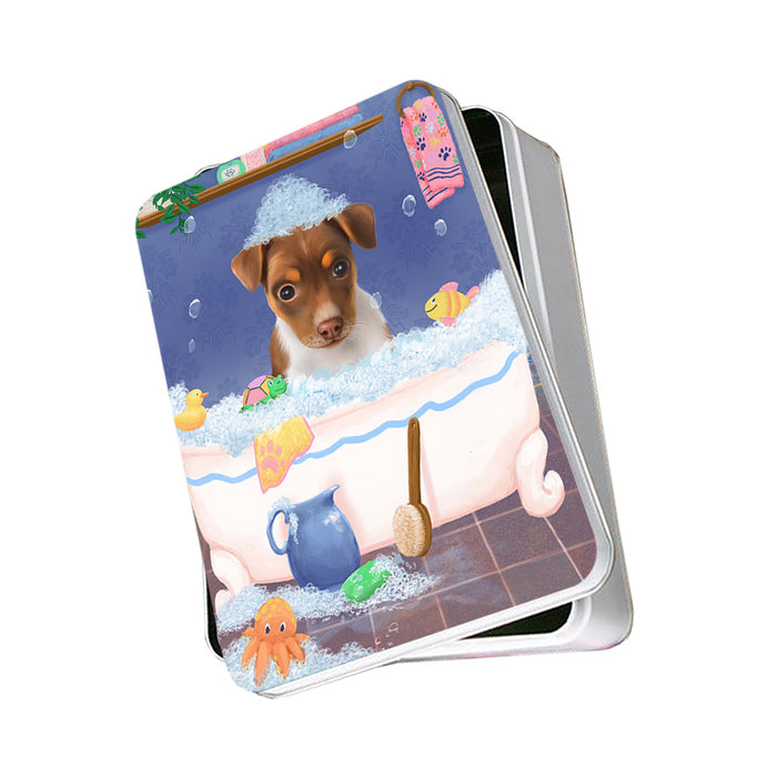 Rub A Dub Dog In A Tub Rat Terrier Dog Photo Storage Tin PITN57369