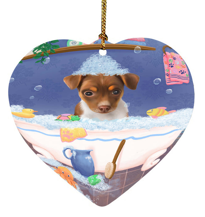 Rub A Dub Dog In A Tub Rat Terrier Dog Heart Christmas Ornament HPORA58666