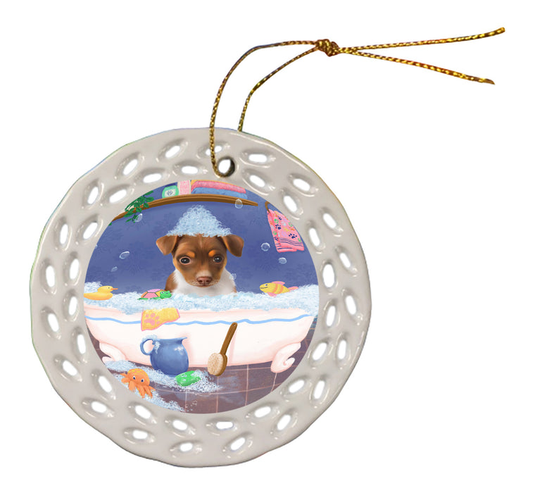 Rub A Dub Dog In A Tub Rat Terrier Dog Doily Ornament DPOR58317