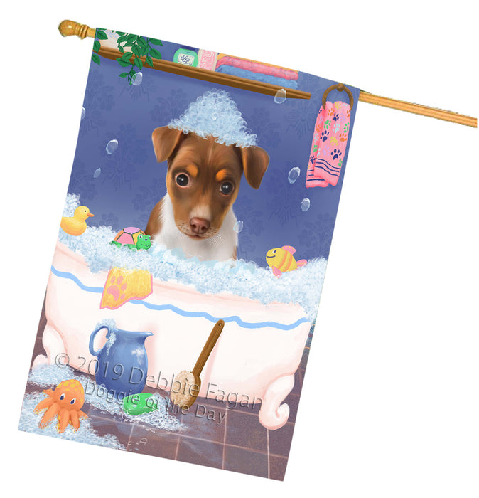 Rub A Dub Dog In A Tub Rat Terrier Dog House Flag FLG66338