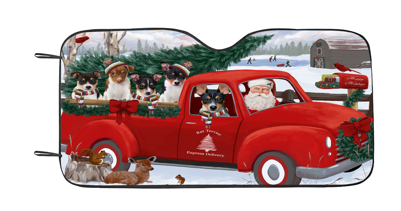 Christmas Santa Express Delivery Red Truck Rat Terrier Dogs Car Sun Shade
