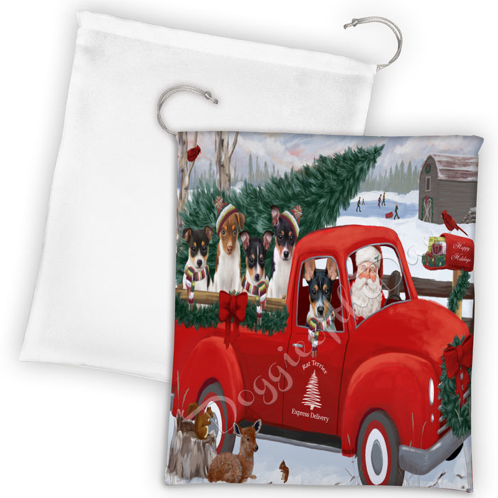 Christmas Santa Express Delivery Red Truck Rat Terrier Dogs Drawstring Laundry or Gift Bag LGB48331