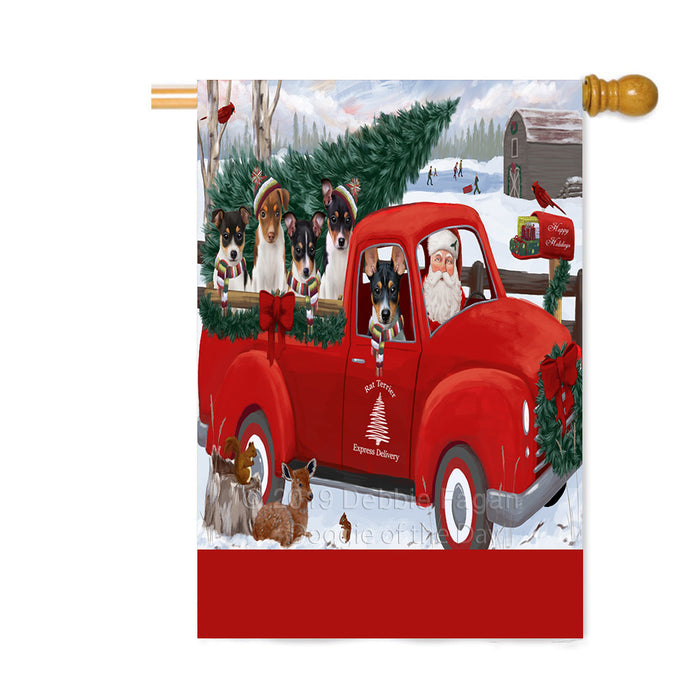 Personalized Christmas Santa Red Truck Express Delivery Rat Terrier Dogs Custom House Flag FLG-DOTD-A57730