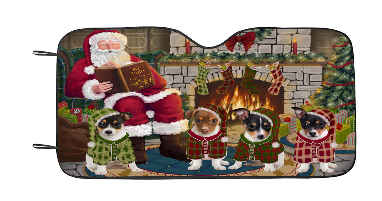 Christmas Cozy Holiday Fire Tails Rat Terrier Dogs Car Sun Shade