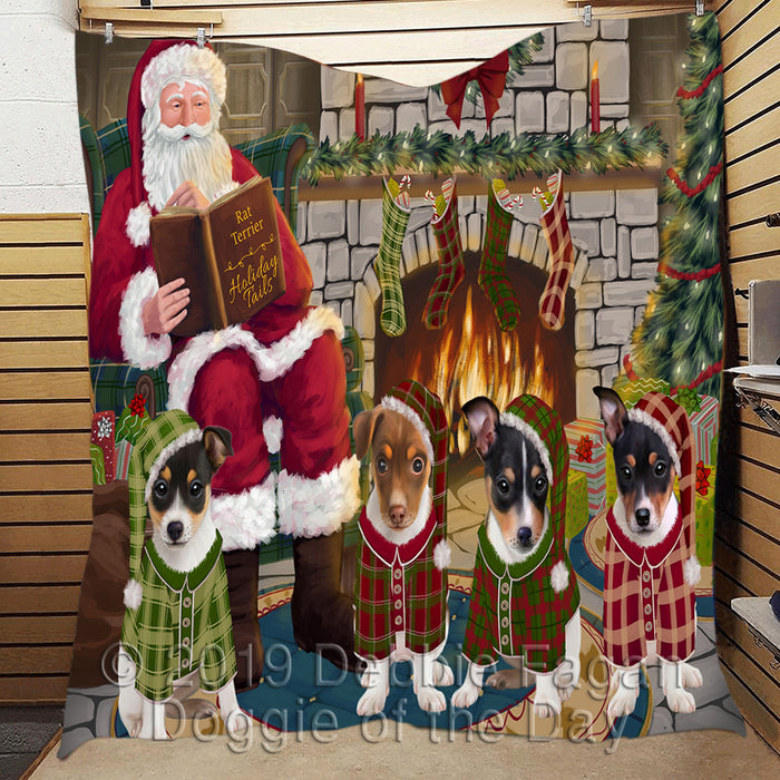 Christmas Cozy Holiday Fire Tails Rat Terrier Dogs Quilt