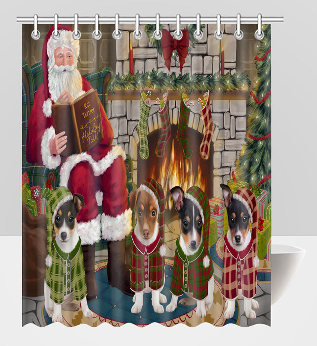 Christmas Cozy Holiday Fire Tails Rat Terrier Dogs Shower Curtain