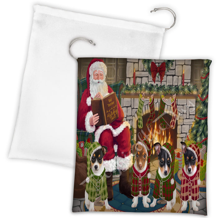 Christmas Cozy Holiday Fire Tails Rat Terrier Dogs Drawstring Laundry or Gift Bag LGB48525