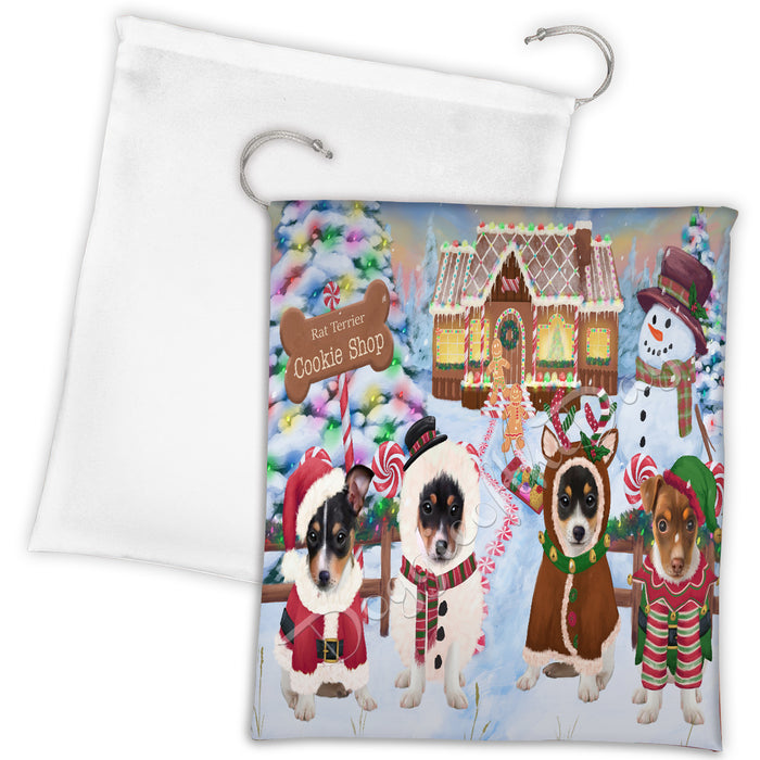Holiday Gingerbread Cookie Rat Terrier Dogs Shop Drawstring Laundry or Gift Bag LGB48623