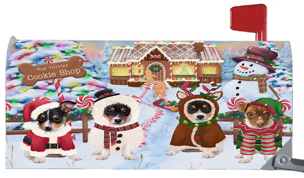 Christmas Holiday Gingerbread Cookie Shop Rat Terrier Dogs 6.5 x 19 Inches Magnetic Mailbox Cover Post Box Cover Wraps Garden Yard Décor MBC49015