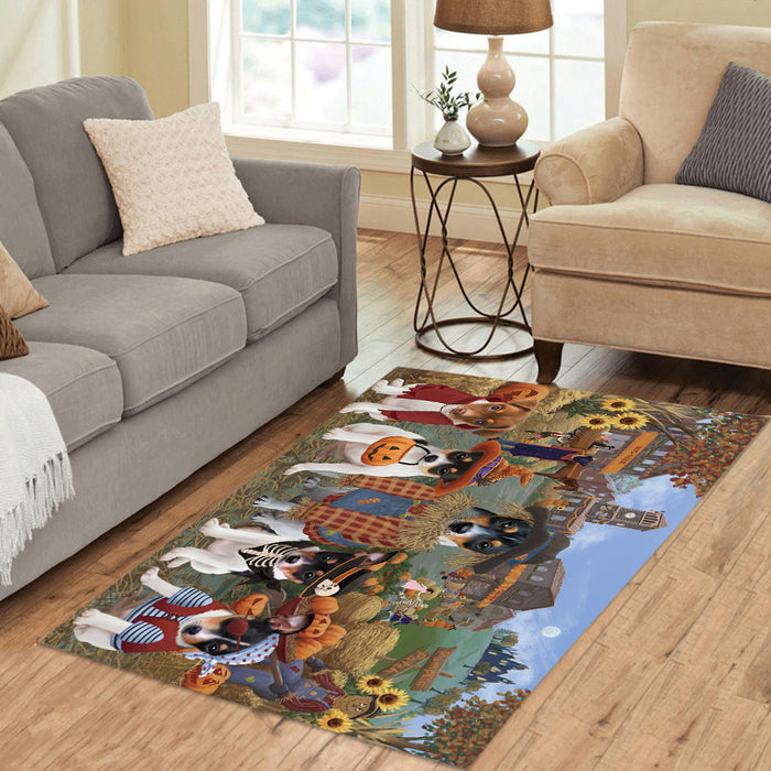 Halloween 'Round Town and Fall Pumpkin Scarecrow Both Rat Terrier Dogs Area Rug